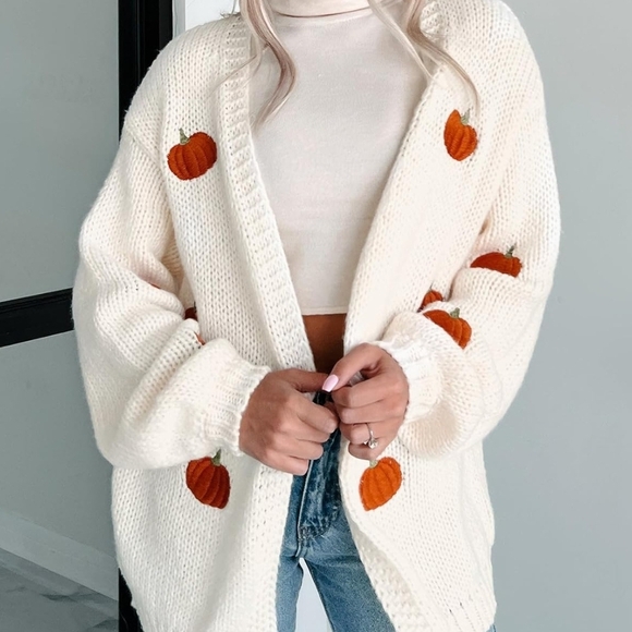 Pumpkin Embroidered Halloween Long Cardigan - Picture 4 of 9